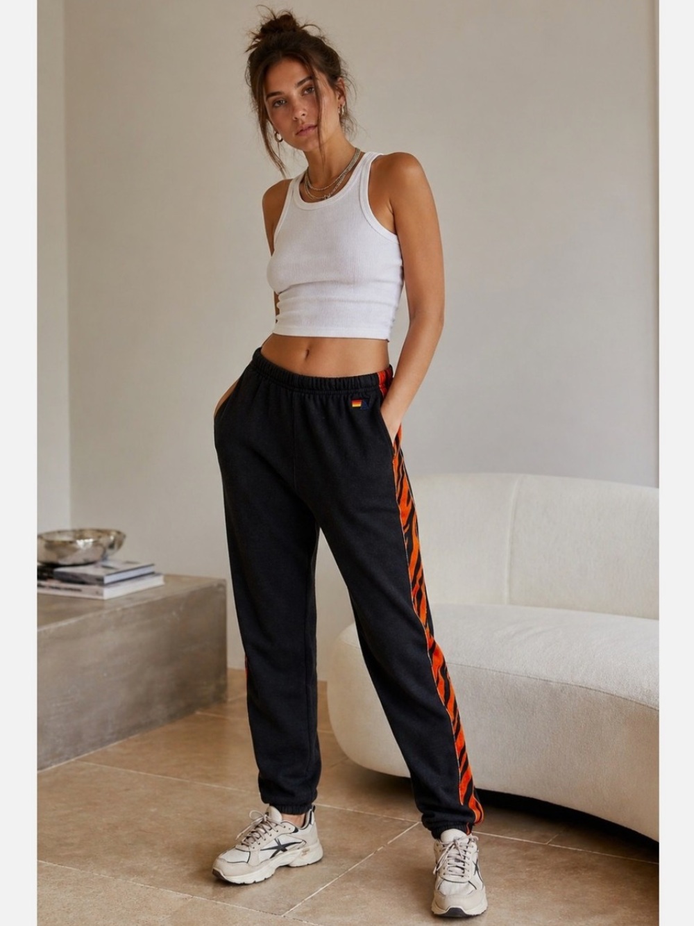 Aviator Nation Classic Tiger Stripe Velvet Sweatpants Black Tiger